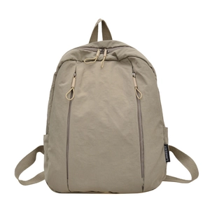 Sac à dos minimaliste en nylon beige à grande capacité avec plusieurs poches pour le quotidien