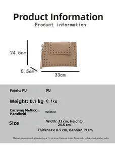 Detailed size chart for the khaki studded envelope clutch bag showing product dimensions