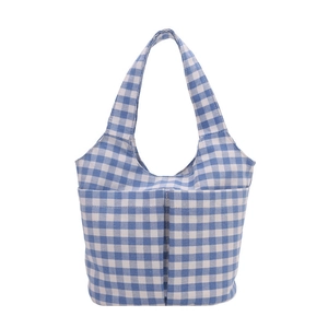 Blau-weiße Gingham-Karomuster Tragetasche mit zwei Fronttaschen in minimalistischem Design