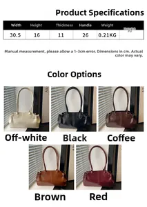Detailed size chart and five color options for this large capacity PU shoulder tote bag