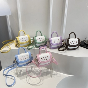 Chic girls cherry print crossbody bags with top handles and colorful PU leather finish