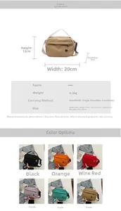 Vue détaillée des dimensions du sac en nylon et options de couleurs pour styles variés