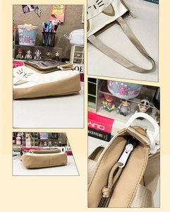 Detailansicht der Canvas-Tasche mit Katzenstickerei und verstellbarem Schultergurt