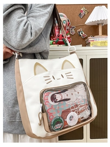 Verstellbare Ita-Bag Umhängetasche mit Katzenohren und großem transparentem Sichtfenster