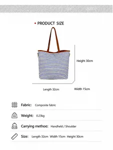 Detaillierte Größentabelle für gestreifte Canvas-Tasche mit Maßen 32x15x30 cm