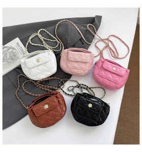 Detailed top view of quilted crossbody bags in five colors with floral metal clasps