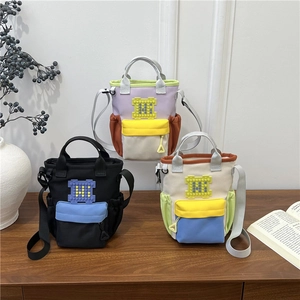 Women Casual Nylon Color Block Crossbody Bag Pixel Style Building Block Design Small Handbag For Travel Daily Accessory