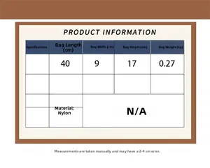 Size chart showing dimensions 40x9x17cm and 0.27kg weight for nylon tactical bag