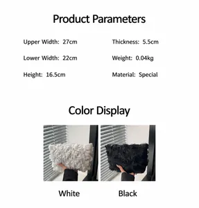Size specifications and black or white color options for the 3D rose lace clutch bag