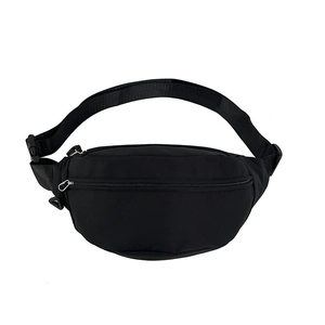 Minimalist black nylon waist bag for women with adjustable strap and front zipper pocket