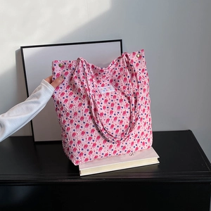 Dames Mode Bloemen Tote Bag Grote Capaciteit Seersucker Print Schoudertas Casual Polyester Woon-werkverkeer Handtas Dagelijkse Tas