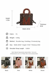 Detailed dimension chart and four color options of this vintage monogram shoulder bag