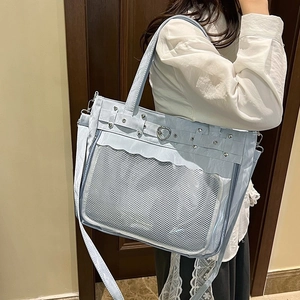 Sac fourre-tout transparent bleu clair avec serrure en forme de cœur et rivets