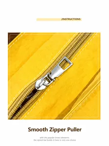 Detail of smooth silver zipper and stitching on the bright yellow lightweight canvas tote