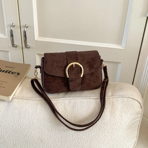 Retro Damen Schultertasche Aus Frosted PU Leder Vintage Wildleder Textur Umhängetasche Mit Goldener Metallschnalle Klappverschluss