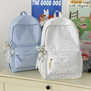 Sacs à dos bleu clair et blanc avec imprimé étoiles et nœuds en dentelle