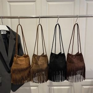 Sac Seau Bohème Vintage en Similicuir Suédé Pour Femmes Sac à Épaule à Franges Mode Quotidien Rétro