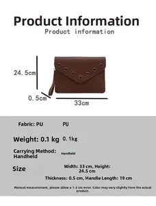 Detailed size specifications for dark brown textured PU leather envelope clutch bag