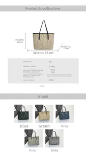 Guide des dimensions du sac cabas matelassé avec options de couleurs et de tailles