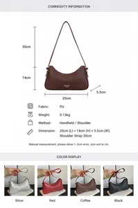 Größentabelle für PU-Leder Baguette-Tasche mit Maßen 25x14x5.5cm und Farbauswahl