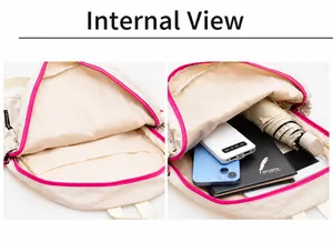 Internal view of a minimalist backpack showing large storage capacity and interior pockets