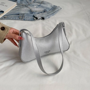 Silberne Schultertasche mit Litschi-Textur und metallischem Finish für Damen