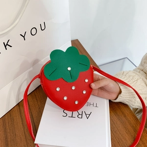 Cute strawberry-shaped crossbody bag for girls with sparkling crystals and PU leather finish