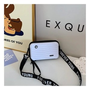Mini pearl white suitcase crossbody bag with Forever Young strap and hard shell texture