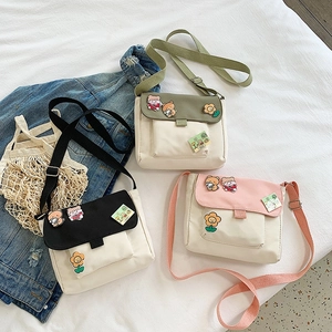 Messenger Tas Canvas Kleurblok Leuke Cartoon Patches Schoudertas Harajuku Stijl Voor Dames Meisjes Studenten