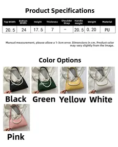 Detailed size chart and dimensions for the pearl strap PU leather dumpling shoulder bag