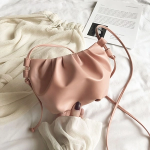 Pink pleated cloud crossbody bag for women with delicate leather shoulder strap