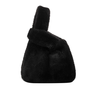 Sac à main chic en peluche noire en fausse fourrure avec poignée à boucle unique pour femme