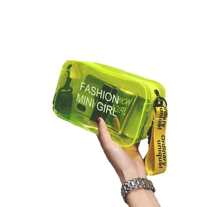 Borsa a sella trasparente giallo neon con logo FASHION MINI GIRL e tracolla sportiva
