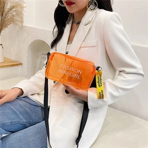 Bolso tipo silla de montar naranja transparente con correa negra y bolsa interior