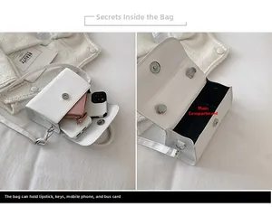 Internal view of a white leather crossbody bag showing main pocket for daily essentials