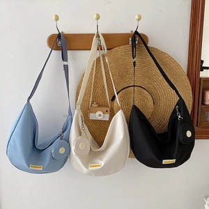 Korean Style Nylon Crescent Crossbody Bag For Women Men Casual Workwear Hobo Bag With Small Round Pouch Shoulder Travel Bag