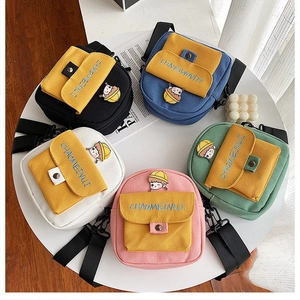 Mini bolsos bandolera de lona en cinco colores con lindo bordado de dibujos animados