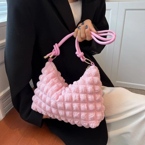 Sac à Épaule Femme Matelassé Froncé Texture Popcorn Mode Cuir PU Sac Nuage Grande Capacité Sac Bandoulière Froncé Sac Quotidien