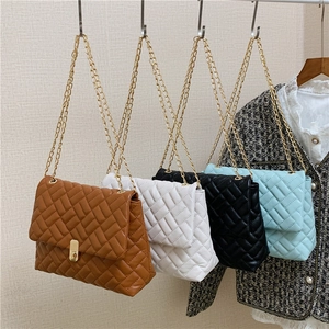 Quilted crossbody shoulder bags with gold chain straps in four different colors