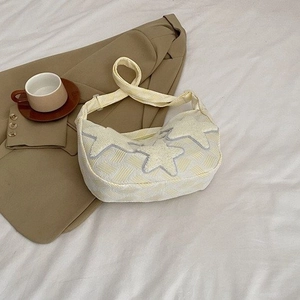 Sac bandoulière en toile à carreaux jaunes avec étoiles bleues et large bandoulière