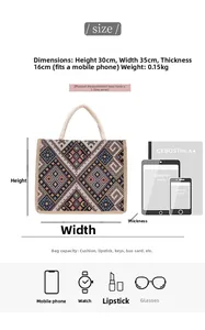 Vista dettagliata della borsa tote con dimensioni 30x35x16cm e capacità quotidiana