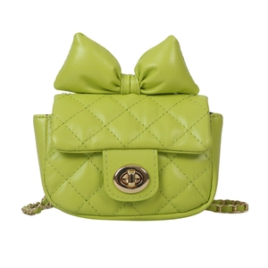 Lime green quilted cross-body bag with bow decoration and gold chain strap