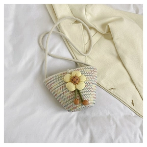 Colorful woven crossbody bag with large yellow flower detail for girls and women