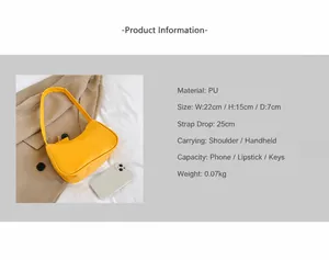Detaillierte Maße und Infos zur gelben PU Halbmond Schultertasche als Achseltasche