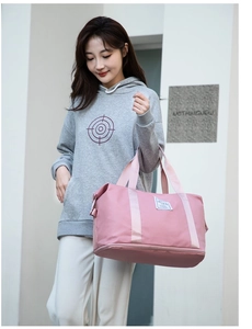 Bolso de viaje de nailon rosa con gran capacidad y compartimento para zapatos en la base