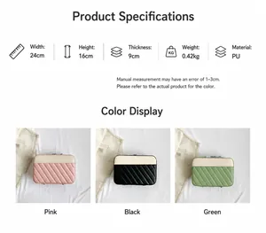 Detailed size chart for the quilted PU leather handbag with width 24cm and height 16cm