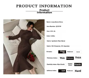Vue détaillée de la robe marron ajustée en 90% polyester avec une grande élasticité