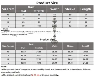 Size guide table for slim fit U-neck long sleeve top showing measurements in cm and inches