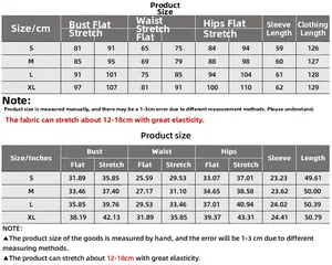 Size chart for slim fit knitted dress showing S to XL measurements in CM and inches