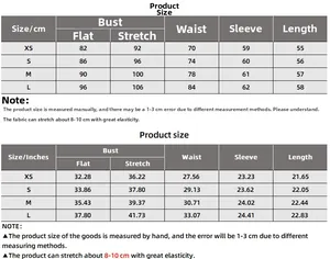 Tableau des tailles pour chemise à volants col V en CM et pouces avec détails des mesures